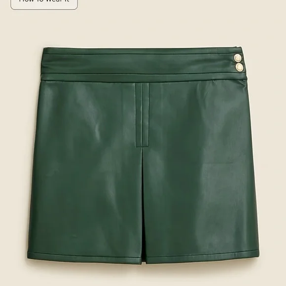 J. Crew Center-pleat mini skirt in faux leather army green 10 NWT - Picture 1 of 4